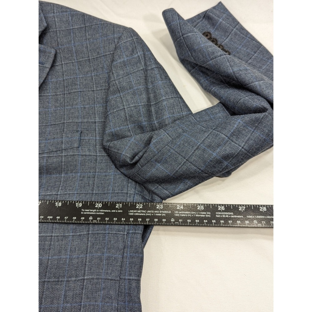 Ralph Lauren Blazer Sport Suit Jacket Coat Silk‎ Wool 44L Blue Gray Plaid Check - Picture 13 of 14